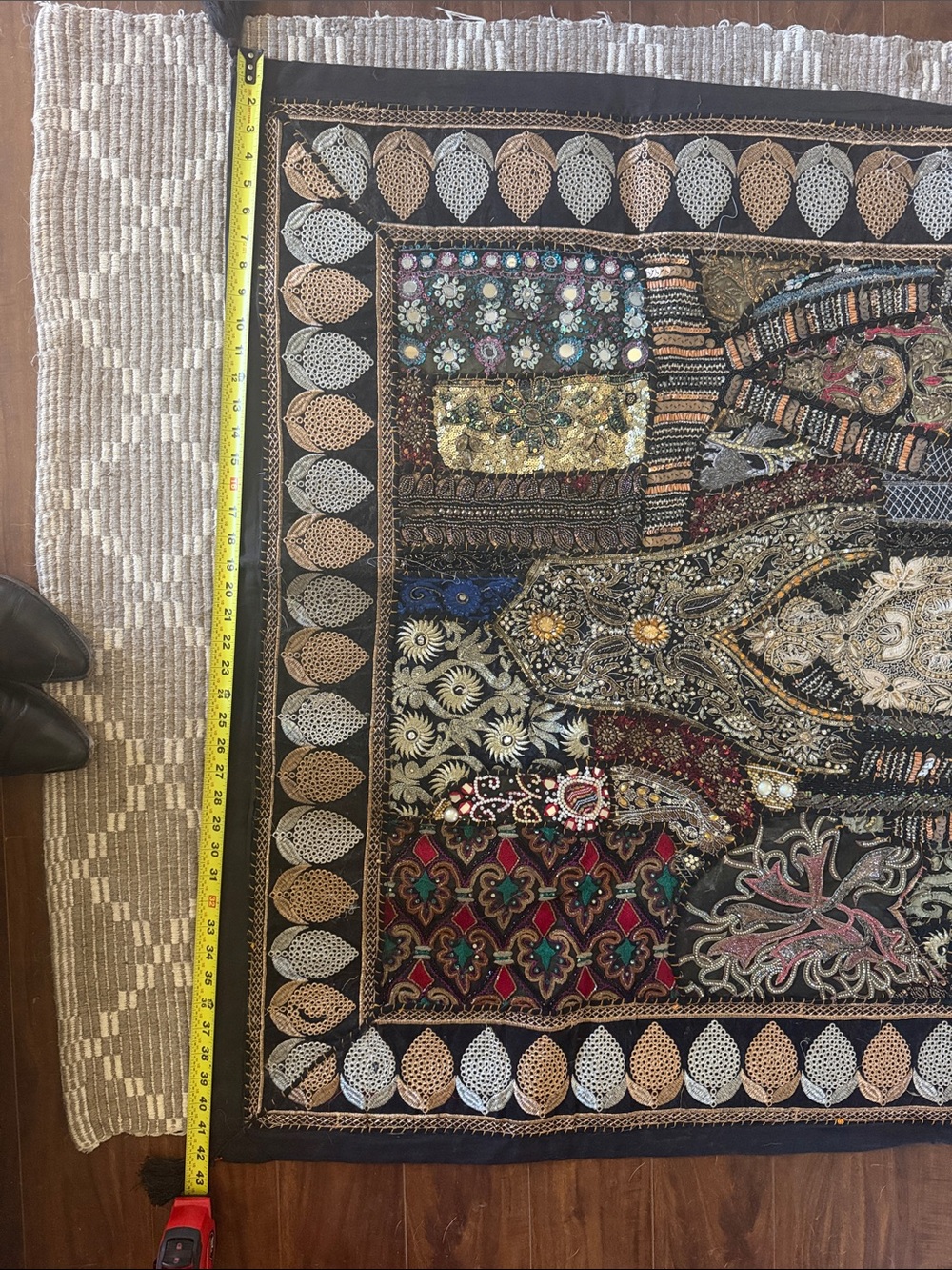 Vintage  Indian Embroidered and Beaded Wall Hanging - Picture 2 of 5